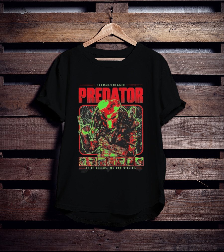 Schwarzenegger Predator If It Bleeds We Can Kill It Retro Movie T-Shirt