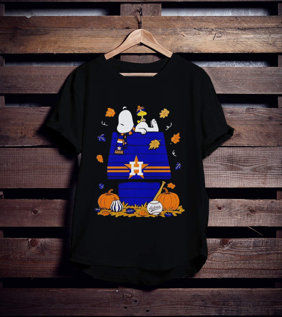 Snoopy Woodstock Houston Astros Fall Baseball Halloween Pumpkins T-Shirt