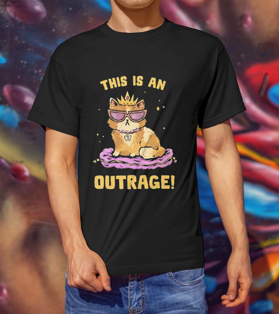 This Is An Outrage Cat With Crown Sunglasses And Butterfly Necklace T-Shirt
