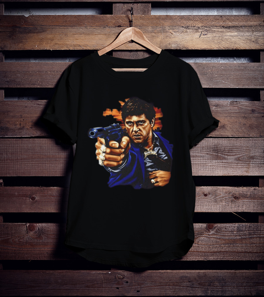 Tony Montana Every Dog Have His Day Scarface Film Iconic Gun Scene T-Shirt