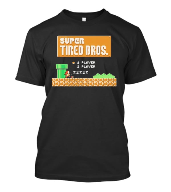 Super Tired Bros Sleepy ZZZZZ Mario 1 Player 2 Player T-Shirt