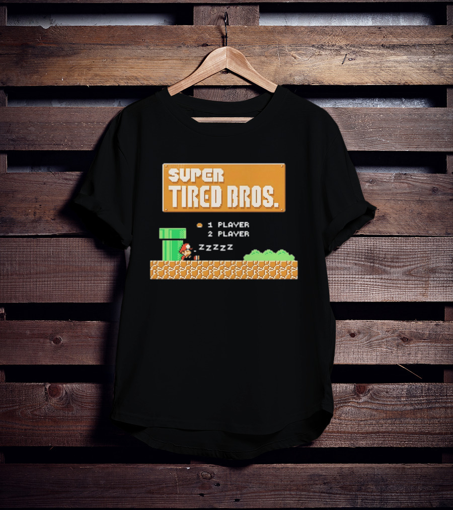Super Tired Bros Sleepy ZZZZZ Mario 1 Player 2 Player T-Shirt