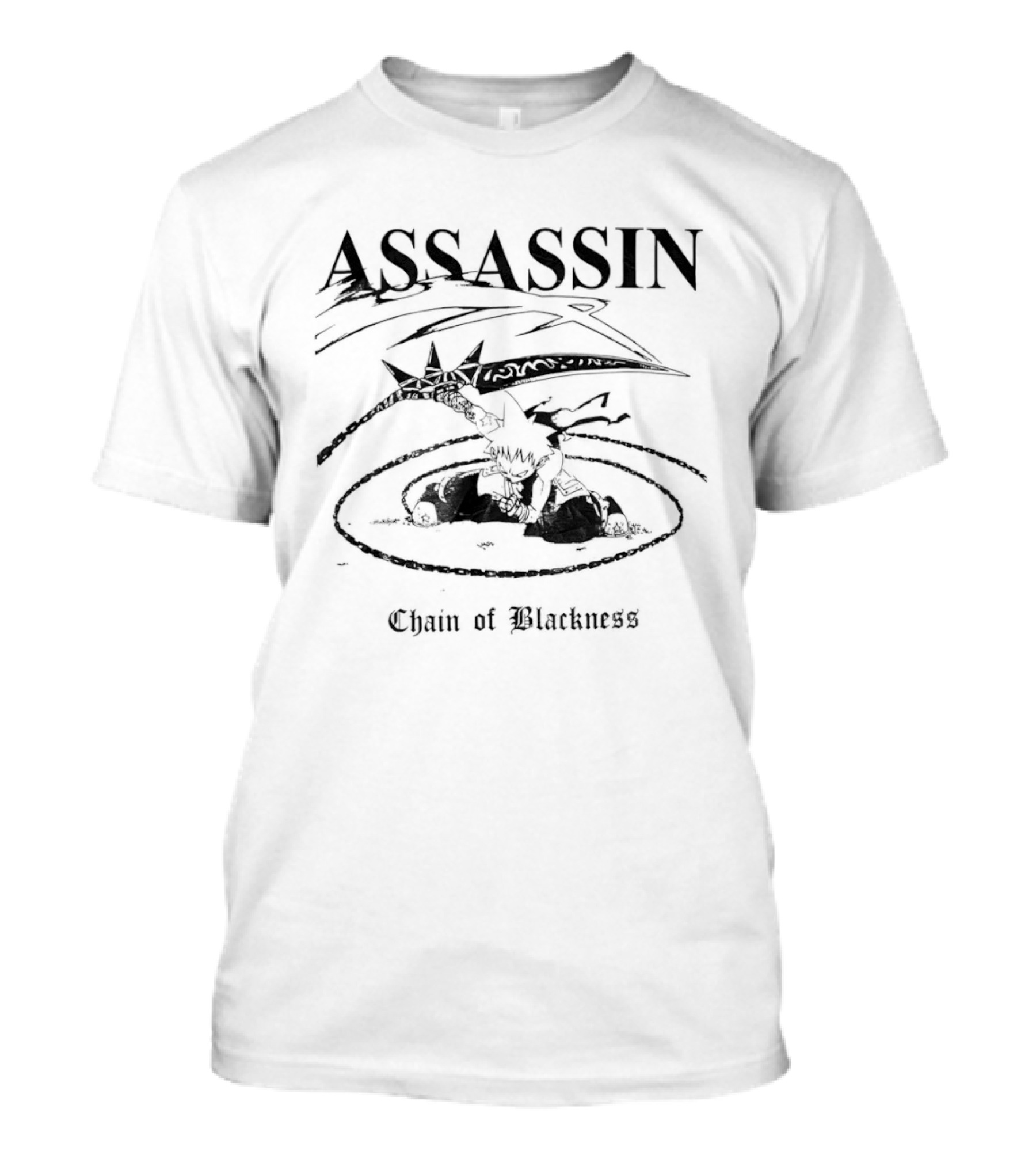 ASSASSIN Chain Of Blackness Anime Ninja Star Explosion Motif T-Shirt