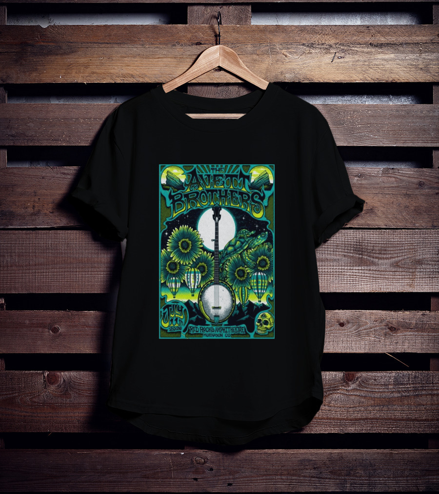 The Avett Brothers Red Rocks Amphitheatre July 11 2026 Morrison CO Banjo Sunflowers Hot Air Balloons Turtles Skulls T-Shirt
