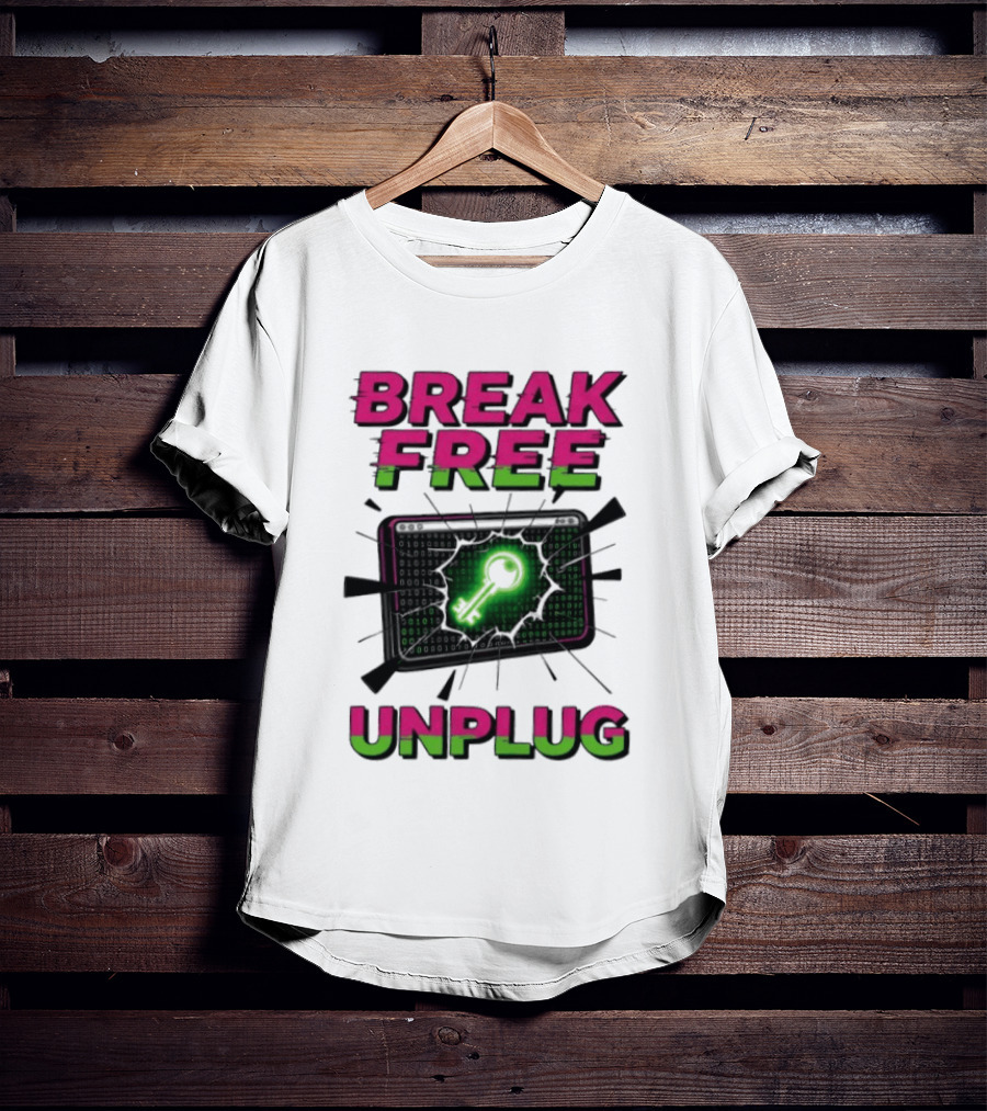 Break Free Unplug Digital Glitch Key Cyber T-Shirt
