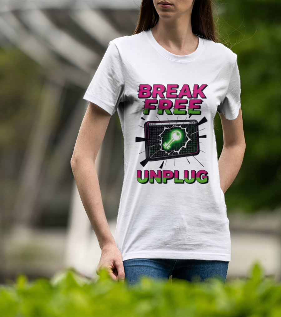 Break Free Unplug Digital Glitch Key Cyber T-Shirt