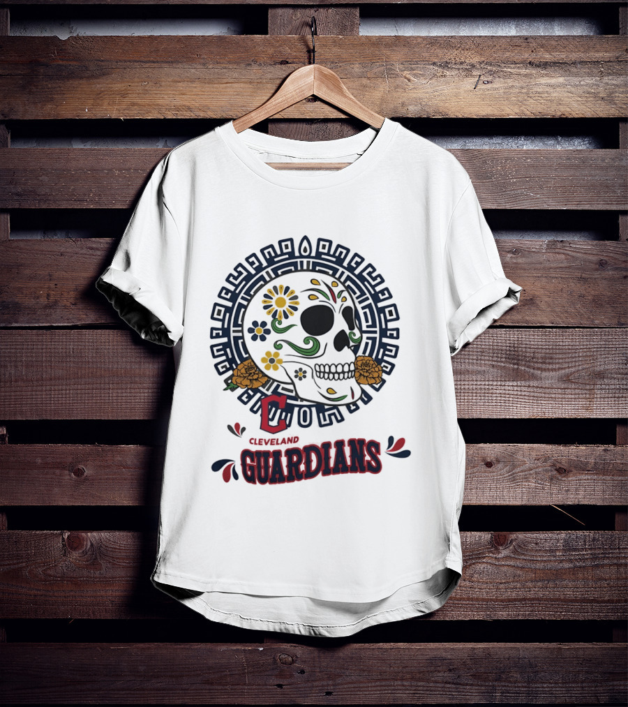 Cleveland Guardians Sugar Skull Day Of The Dead Floral Motif T-Shirt