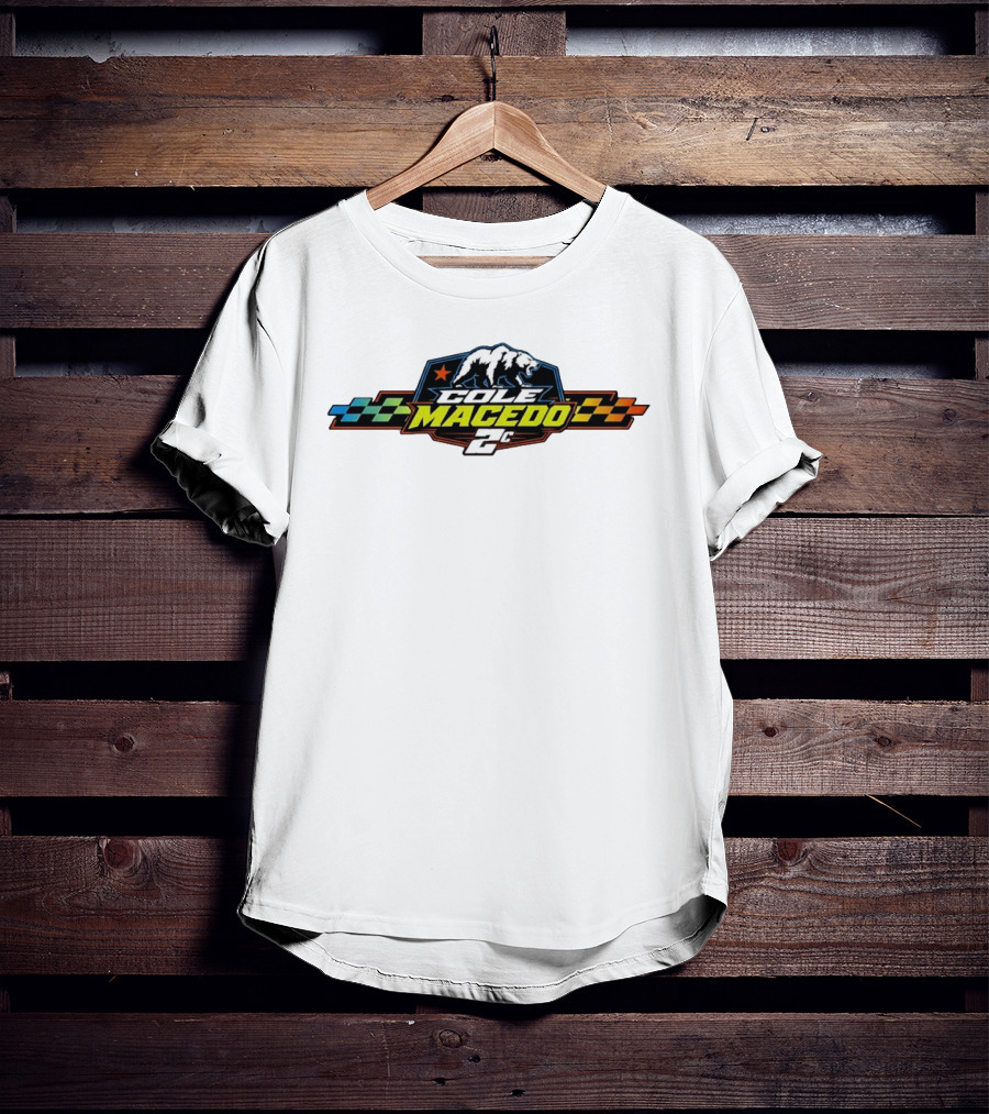 Cole Macedo 2C Racing Bear Emblem With Checkered Flags And Star T-Shirt