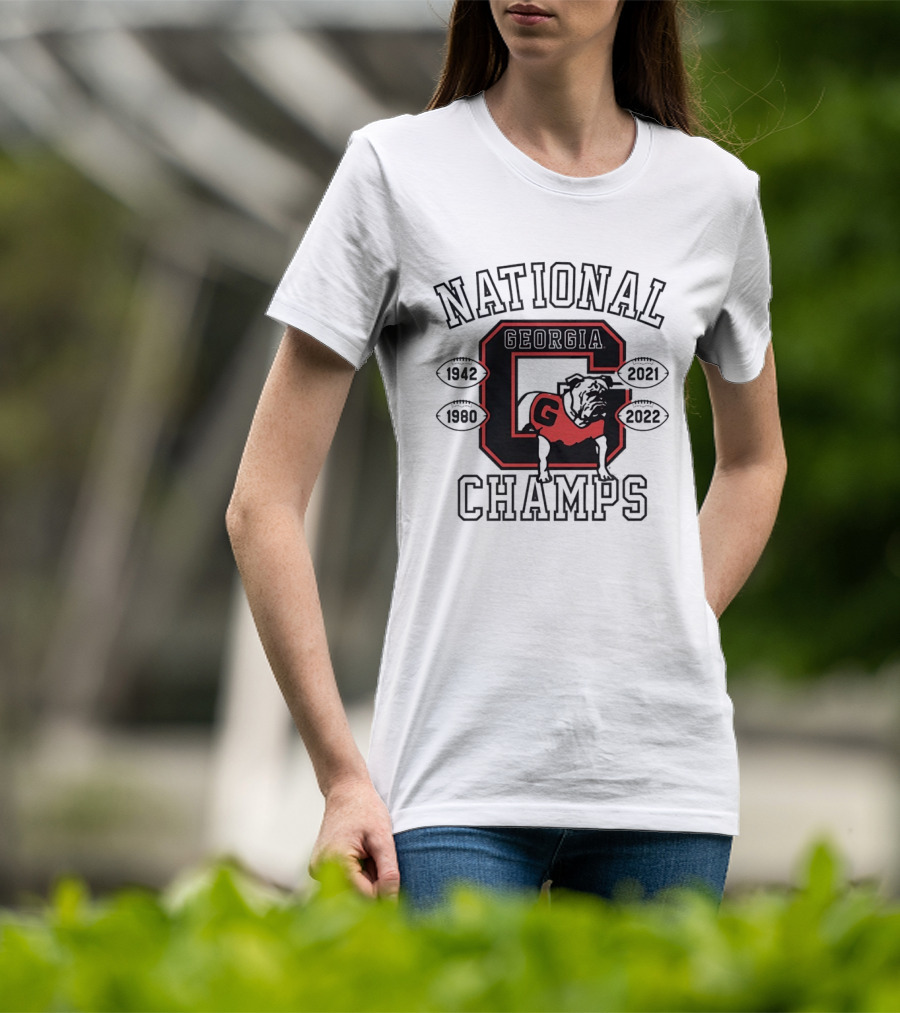 Georgia Bulldogs National Champs 1942 1980 2021 2022 Bulldog Football T-Shirt