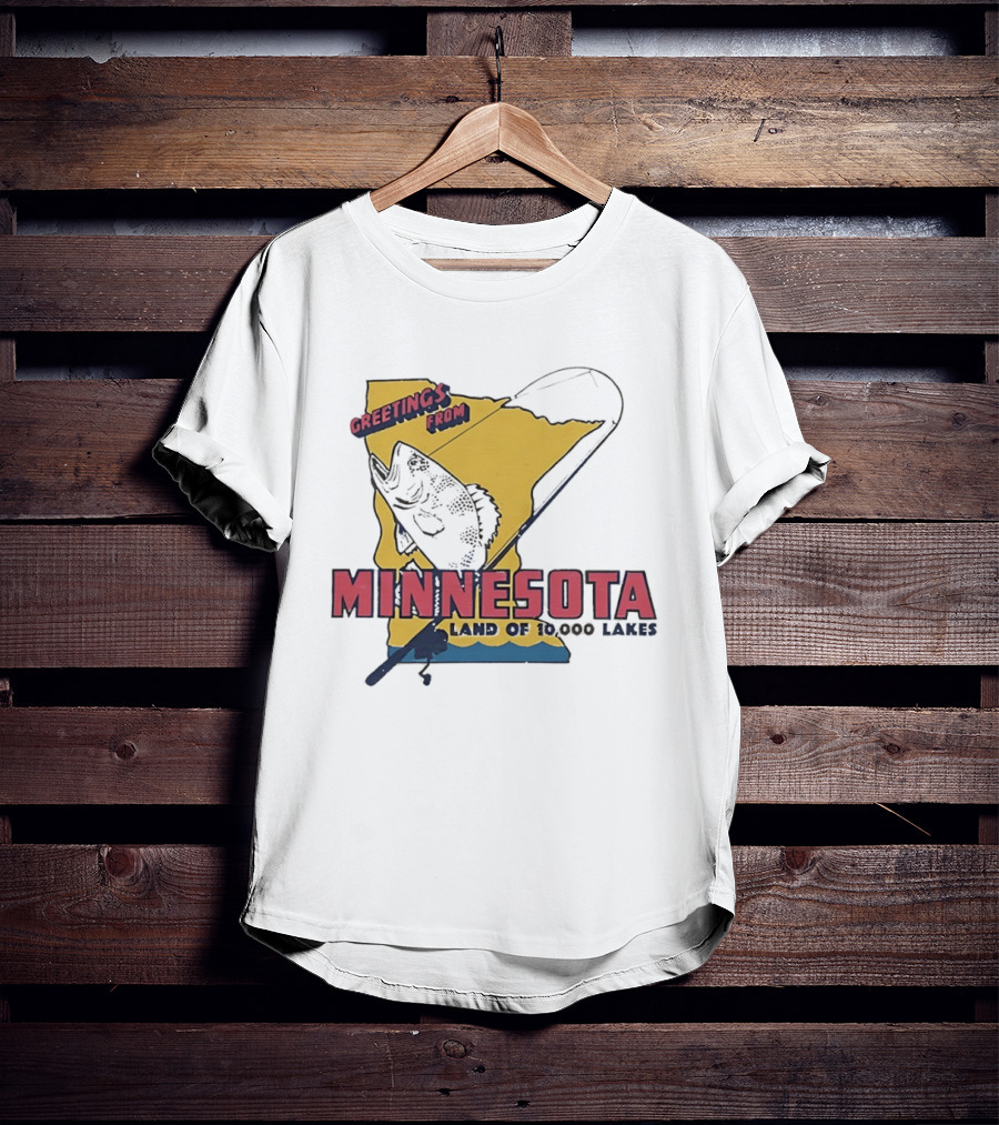 Greetings From Minnesota Land Of 10000 Lakes Fishing Map T-Shirt