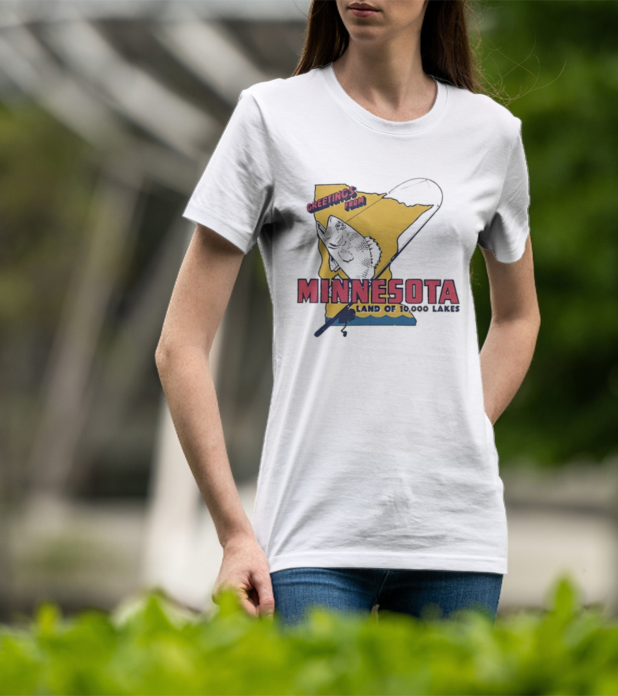 Greetings From Minnesota Land Of 10000 Lakes Fishing Map T-Shirt