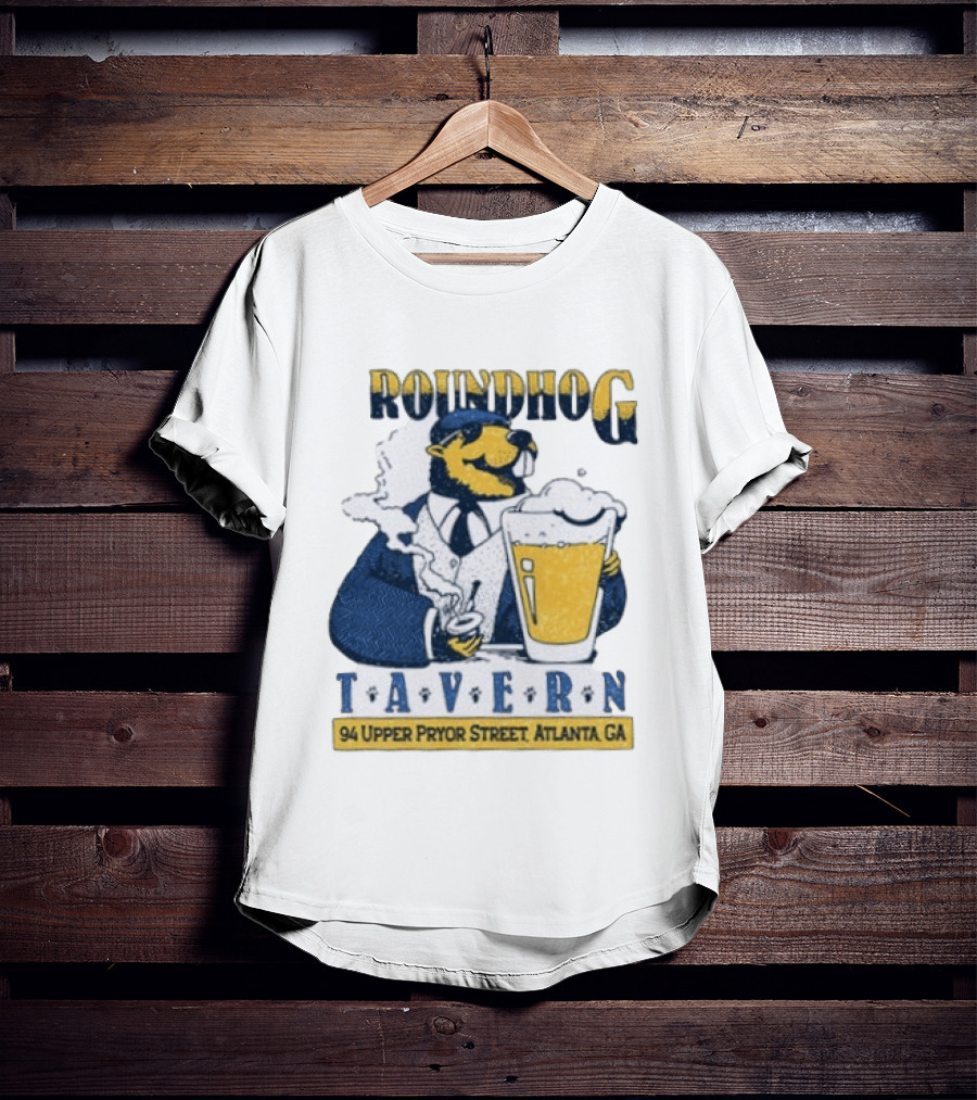 Groundhog Tavern 94 Upper Pryor Street Atlanta GA Vintage Style Beer And Smoke T-Shirt