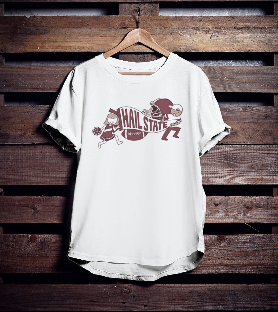 Hail State Mississippi State Spirit Run Cheerleader And Football Player T-Shirt