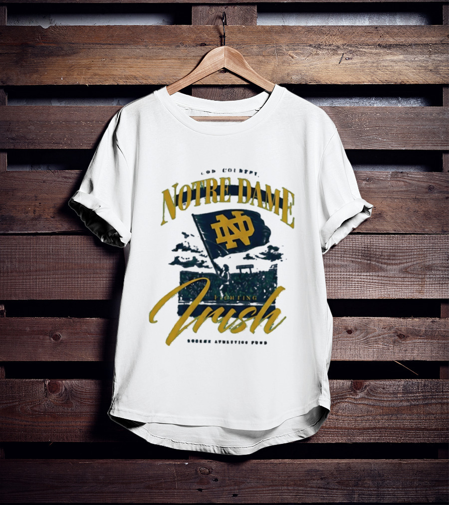Notre Dame Fighting Irish God Country Rockne Athletics Fund ND Flag T-Shirt