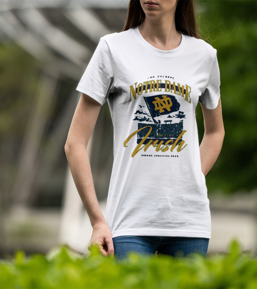 Notre Dame Fighting Irish God Country Rockne Athletics Fund ND Flag T-Shirt