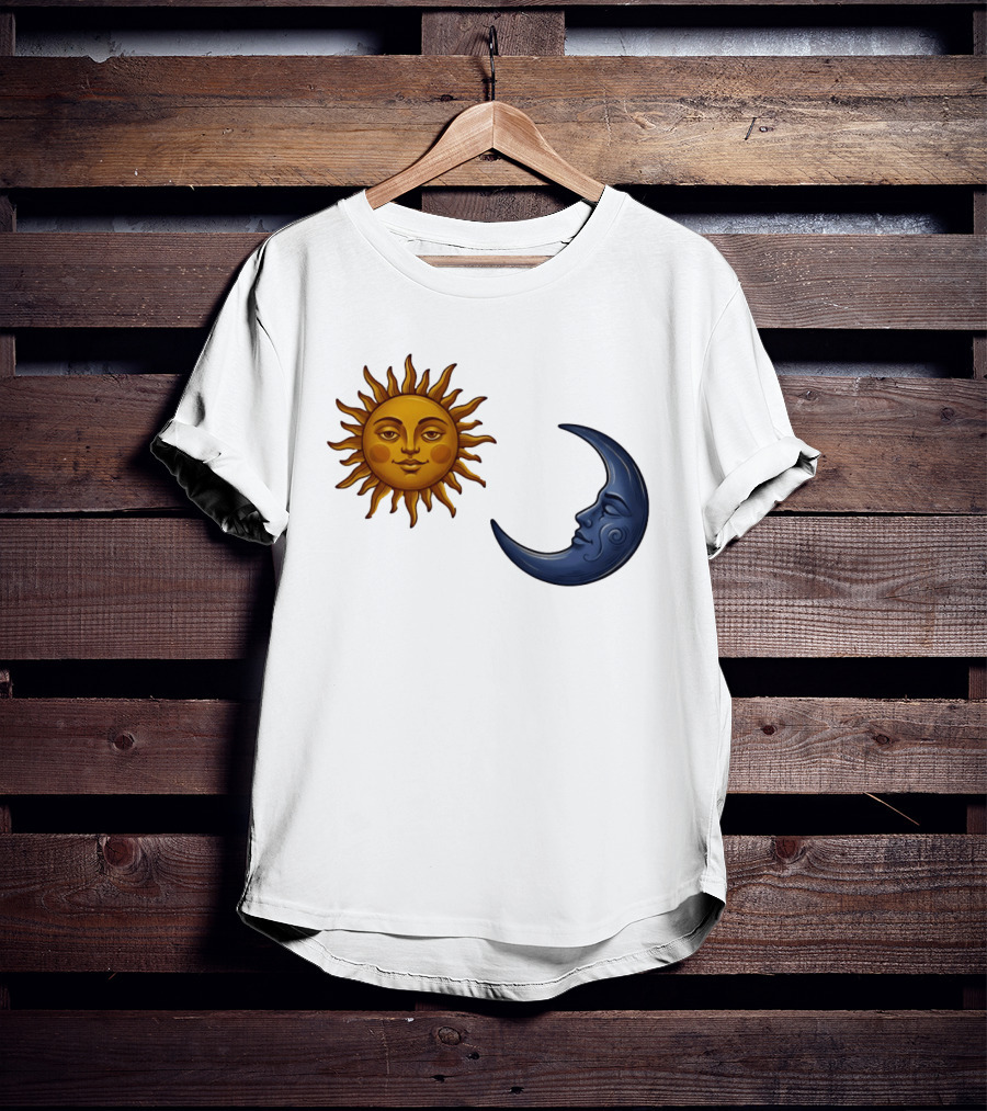 Sun Face And Crescent Moon Celestial Pair Harmony T-Shirt