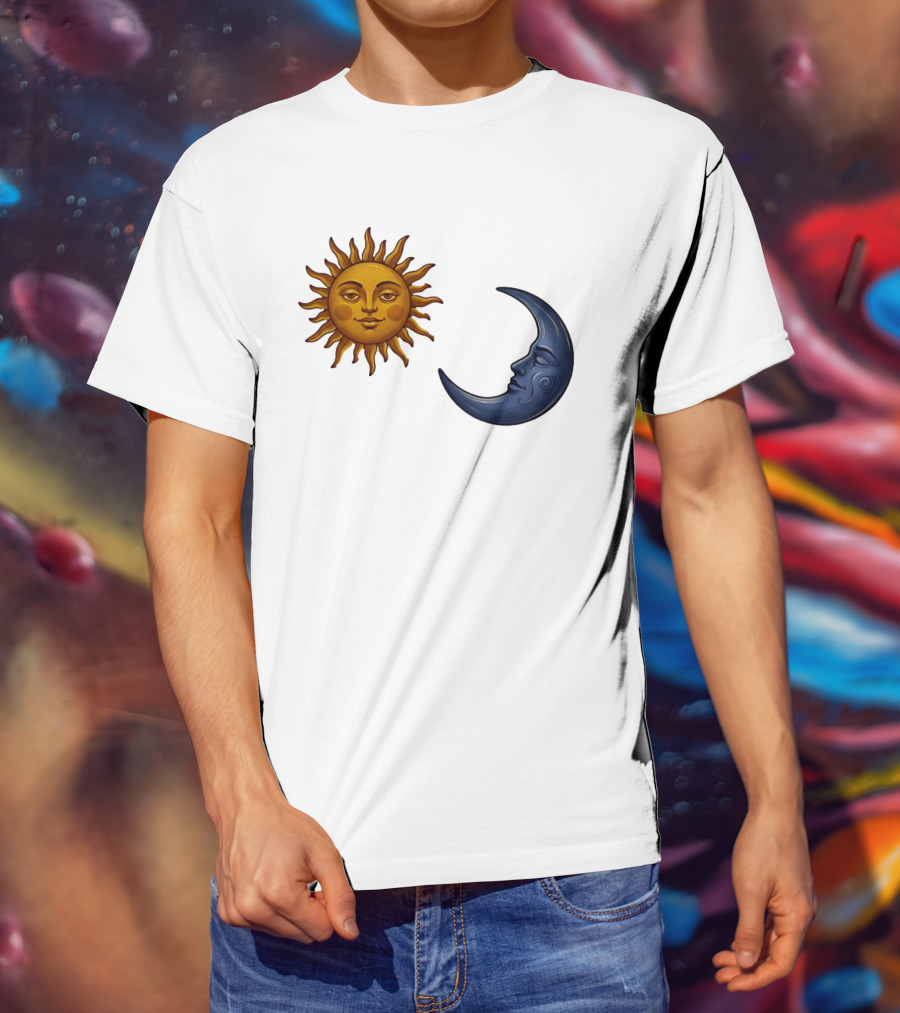 Sun Face And Crescent Moon Celestial Pair Harmony T-Shirt