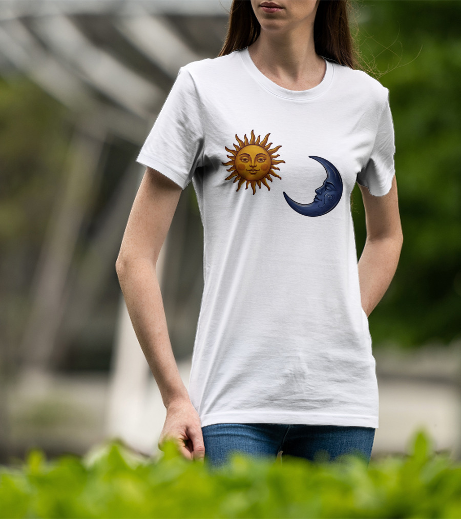 Sun Face And Crescent Moon Celestial Pair Harmony T-Shirt