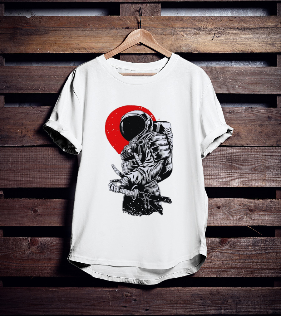Astronaut Samurai Katana Sword Red Rising Sun T-Shirt