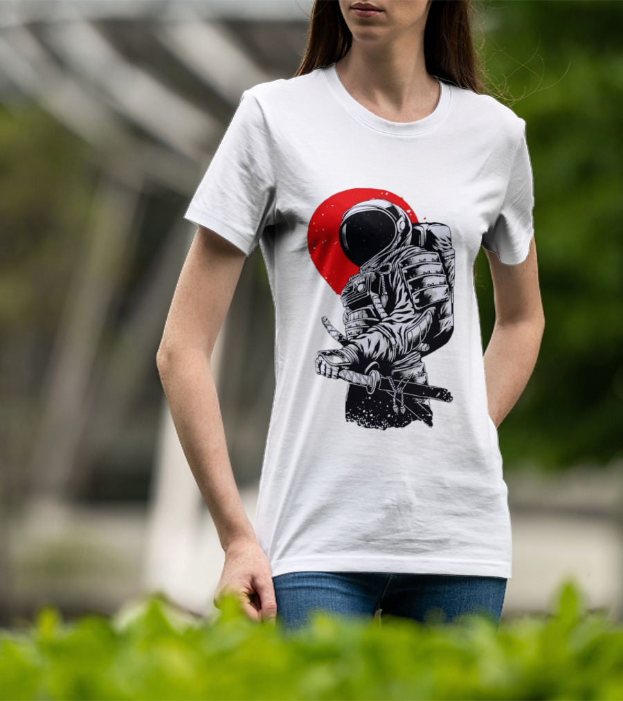 Astronaut Samurai Katana Sword Red Rising Sun T-Shirt
