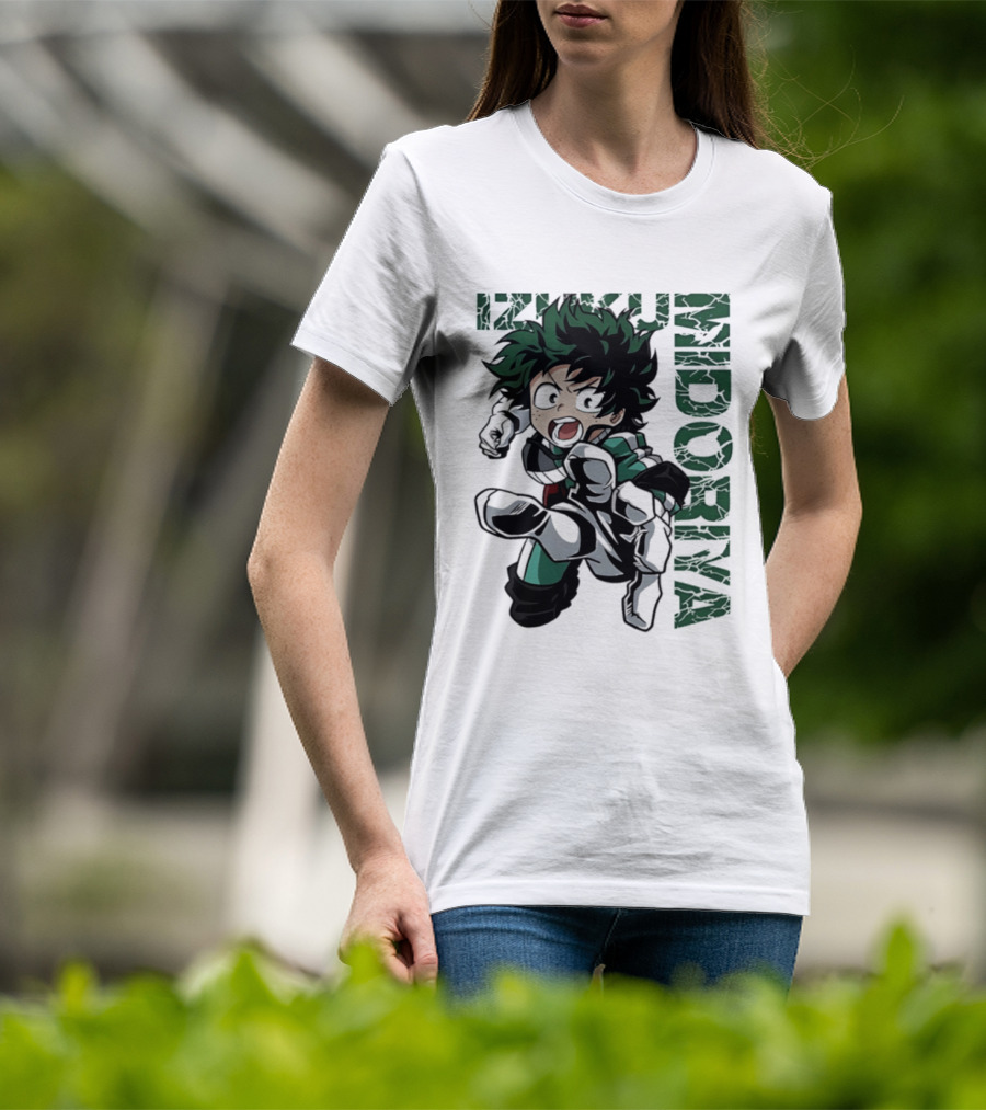 Izuku Midoriya Action Pose Green Hero Costume Anime T-Shirt