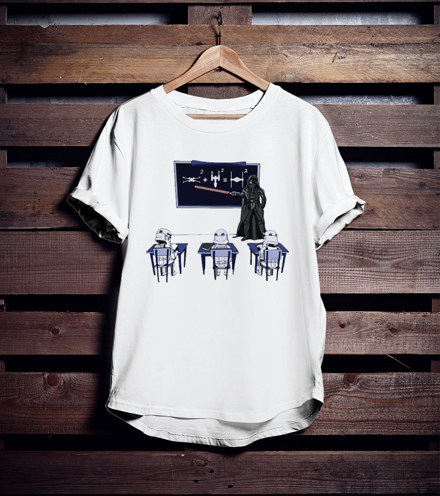 Darth Vader Teaching TIE Fighter Math To Stormtroopers Classroom Cartoon T-Shirt