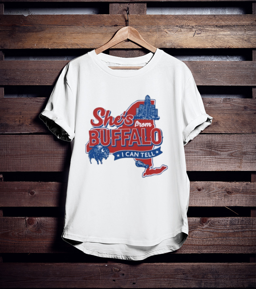 She's From Buffalo I Can Tell New York Skyline Map Bison T-Shirt