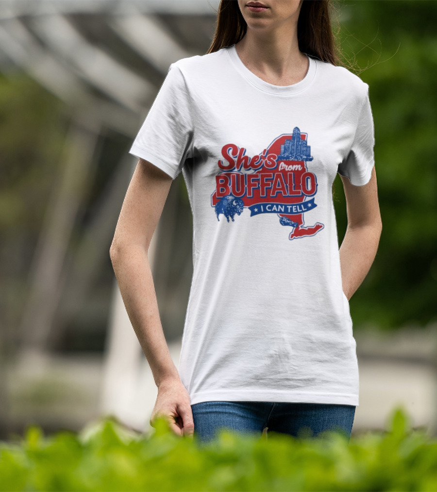 She's From Buffalo I Can Tell New York Skyline Map Bison T-Shirt