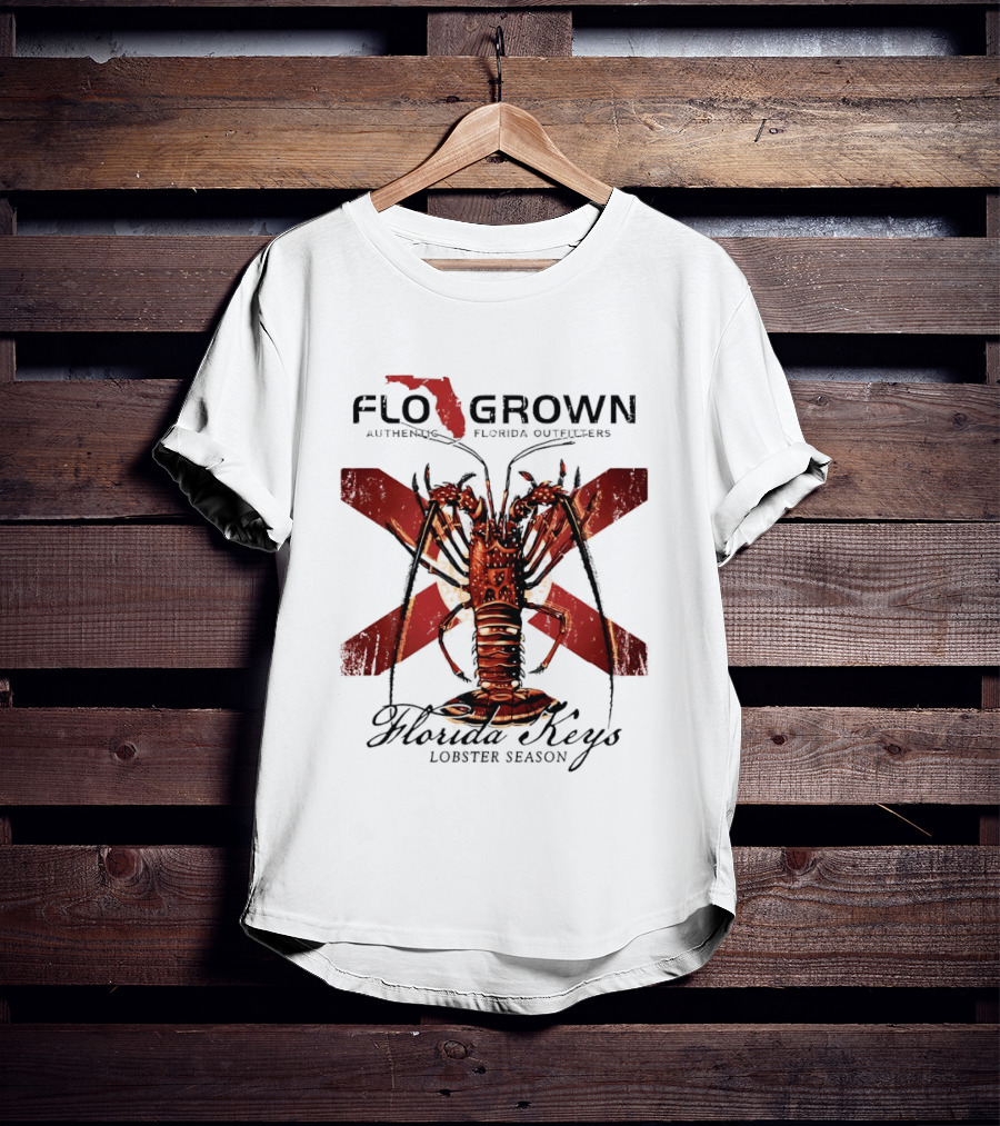 FLO GROWN Authentic Florida Outdoors Florida Keys Lobster Season Spiny Lobster Florida Flag T-Shirt