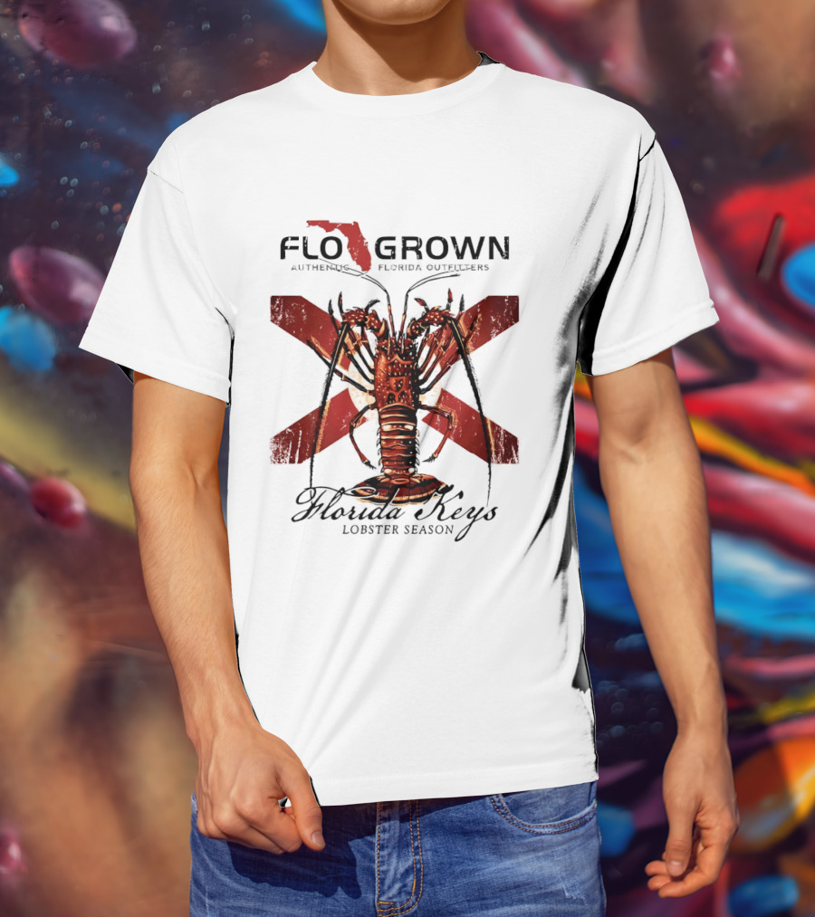FLO GROWN Authentic Florida Outdoors Florida Keys Lobster Season Spiny Lobster Florida Flag T-Shirt