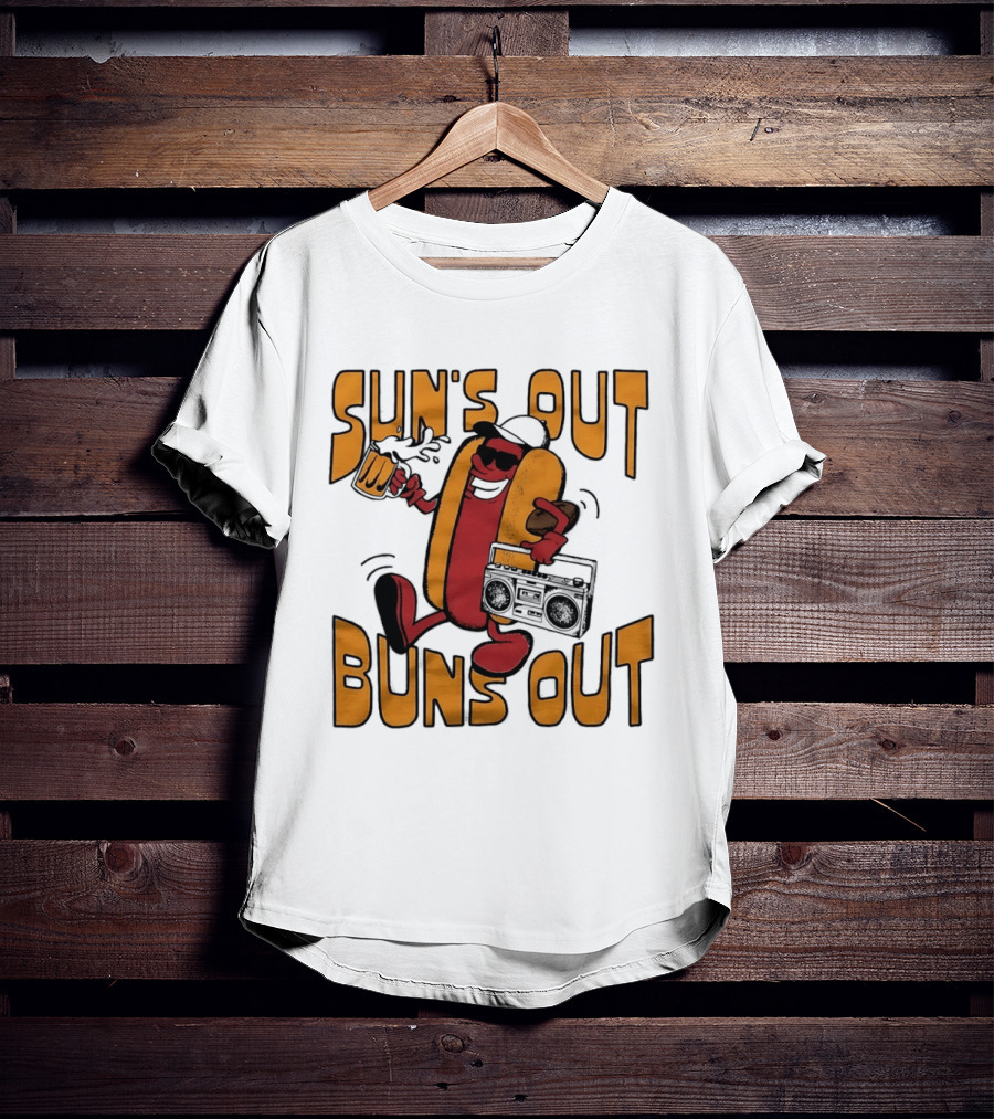 Sun's Out Buns Out Cool Hotdog With Sunglasses And Drink T-Shirt
