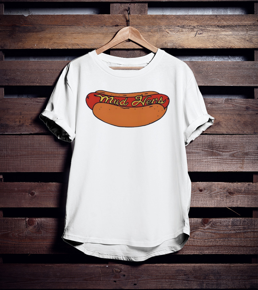 Mud Hens Cursive Lettering Footlong Hot Dog Baseball Team T-Shirt