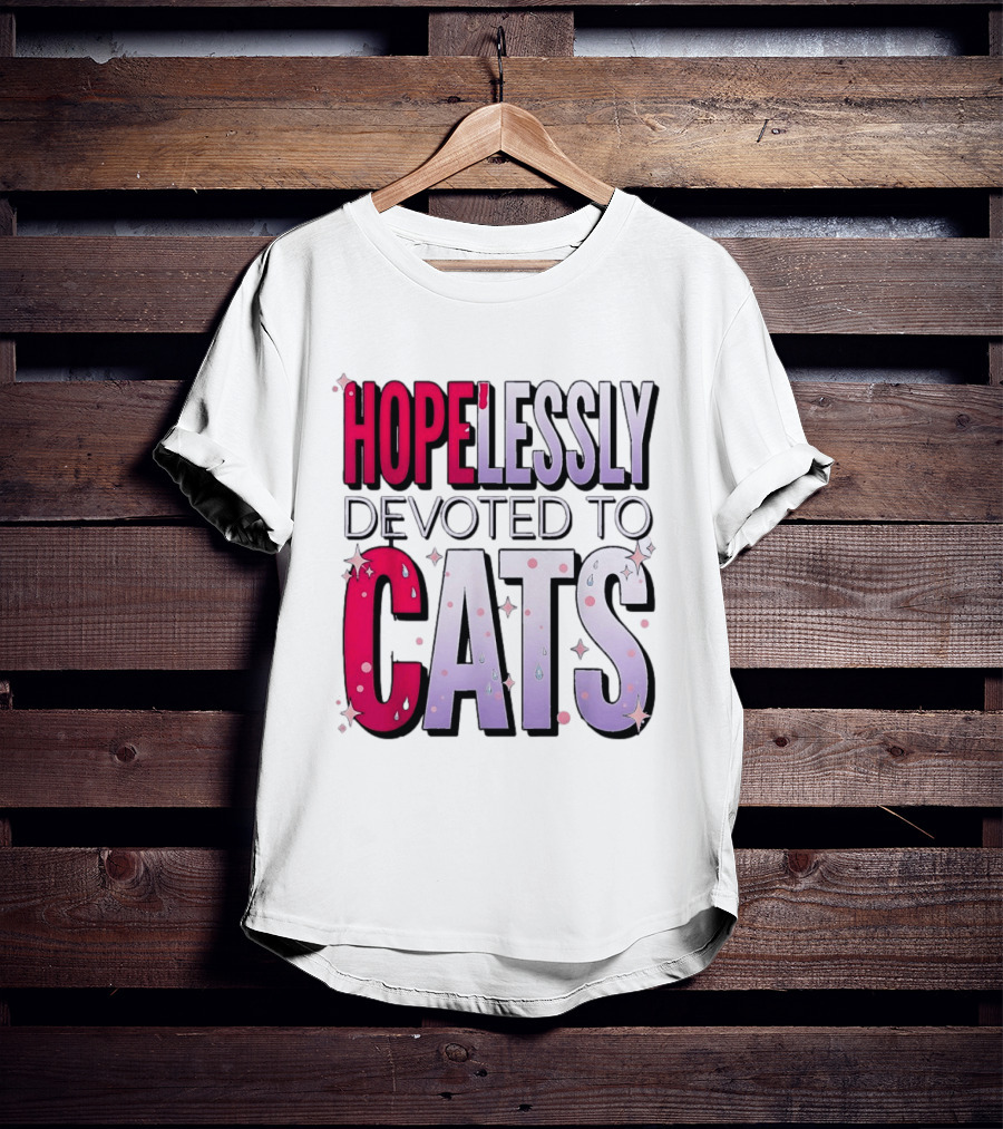 Hopelessly Devoted To Cats Glitter Sparkle T-Shirt