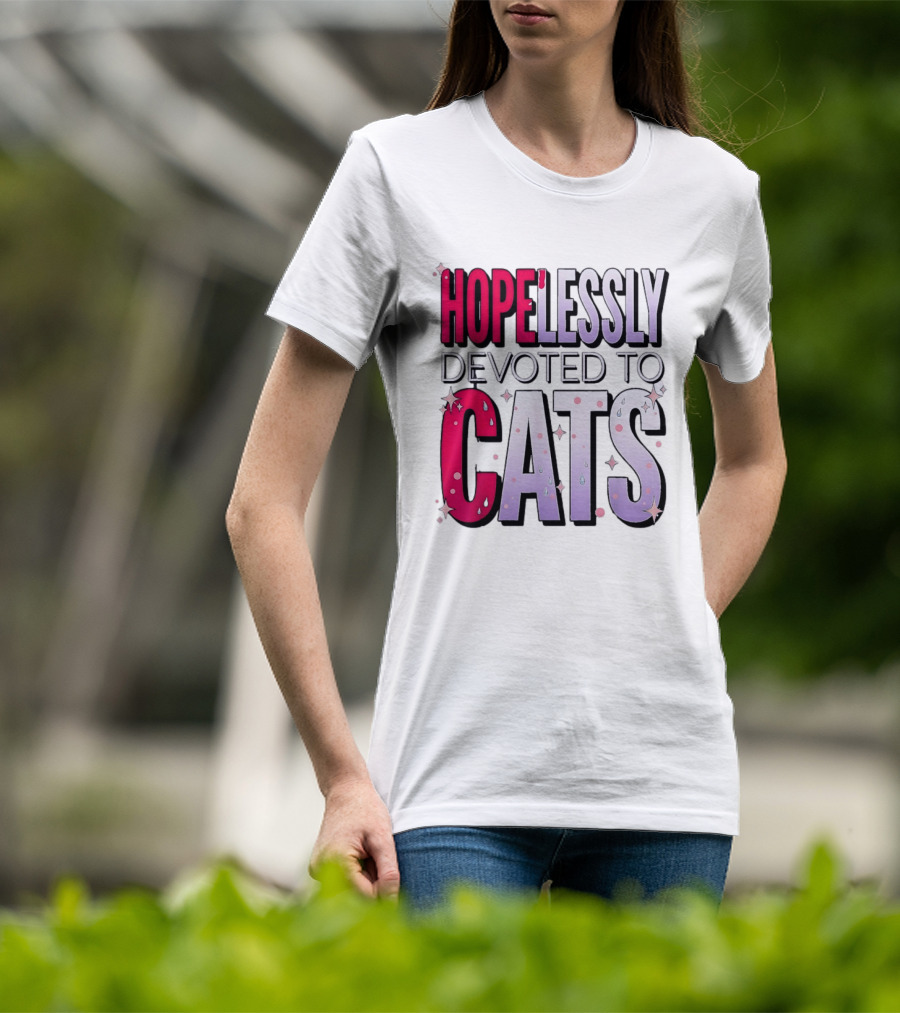 Hopelessly Devoted To Cats Glitter Sparkle T-Shirt