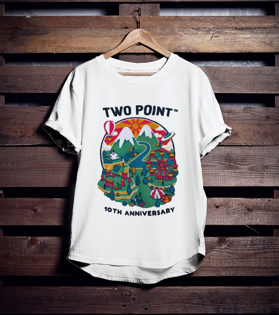 Two Point 10th Anniversary Scenic Mountain Adventure With UFO And Hot Air Balloon T-Shirt