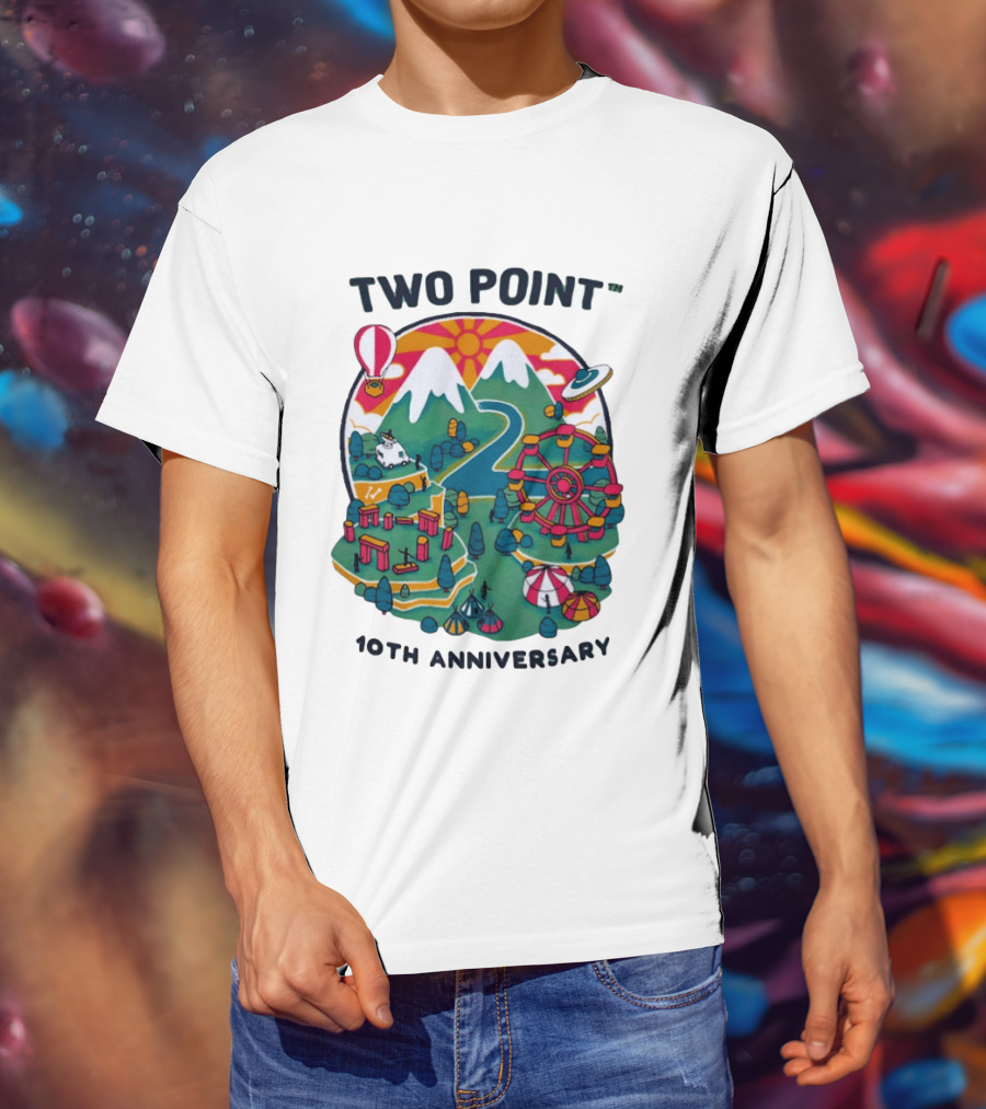 Two Point 10th Anniversary Scenic Mountain Adventure With UFO And Hot Air Balloon T-Shirt