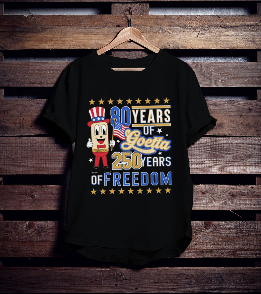 80 Years Of Goetta 250 Years Of Freedom Uncle Sam Bear Holding American Flag T-Shirt