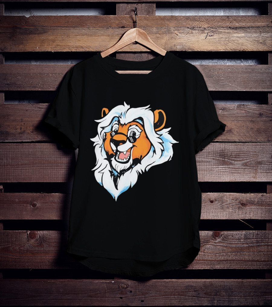 Cartoon Lion Head With Sunglasses And White Mane T-Shirt