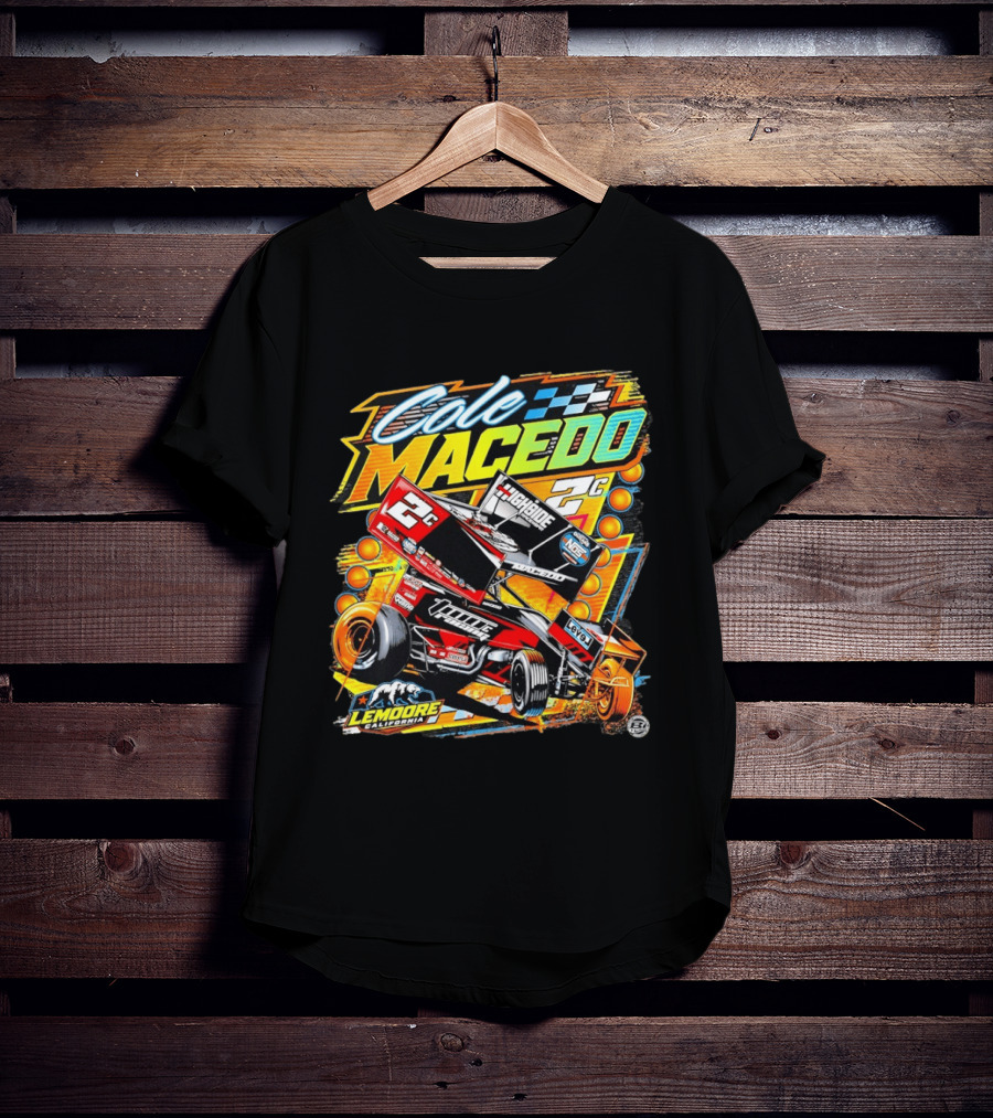 Cole Macedo 2C Racing Lemoore California Sprint Car Checkered Flag NOS Highside T-Shirt