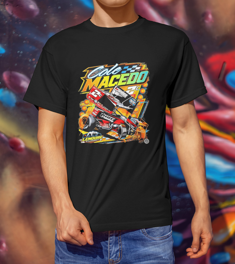 Cole Macedo 2C Racing Lemoore California Sprint Car Checkered Flag NOS Highside T-Shirt