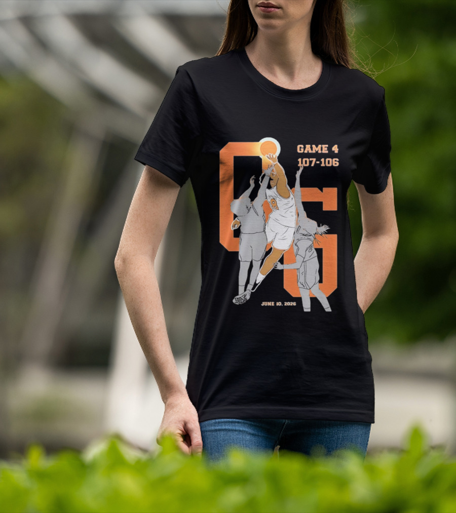 Game 4 107 106 June 10 2026 Basketball Player Dunk Action T-Shirt