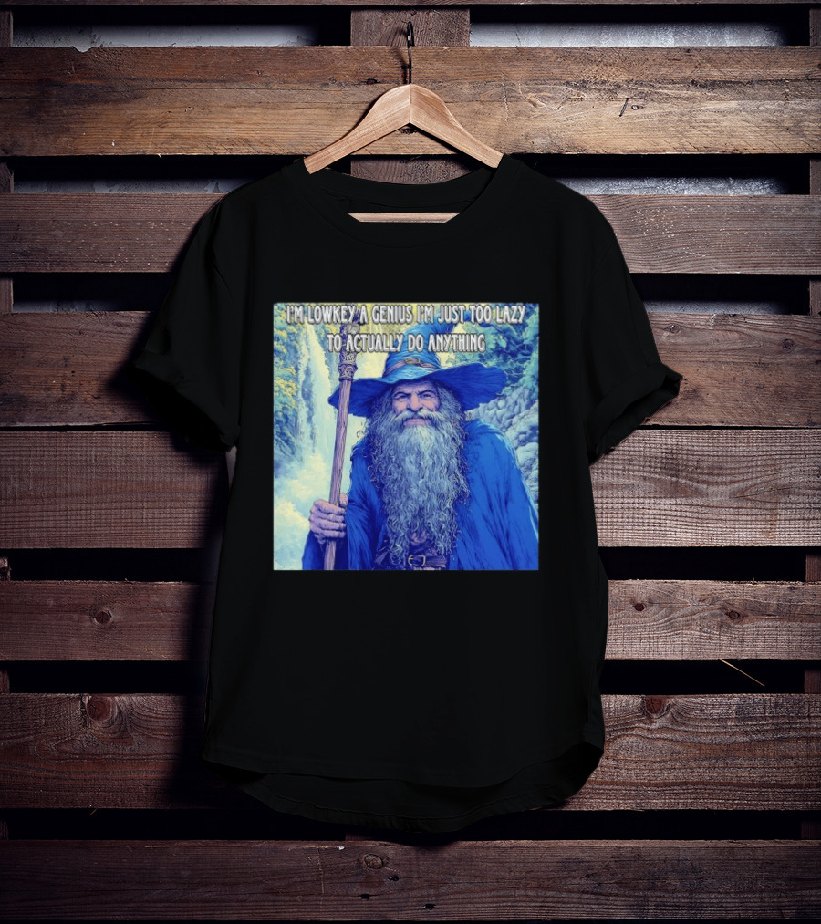 I'm Lowkey A Genius I'm Just Too Lazy To Actually Do Anything Wizard Fantasy Waterfall T-Shirt