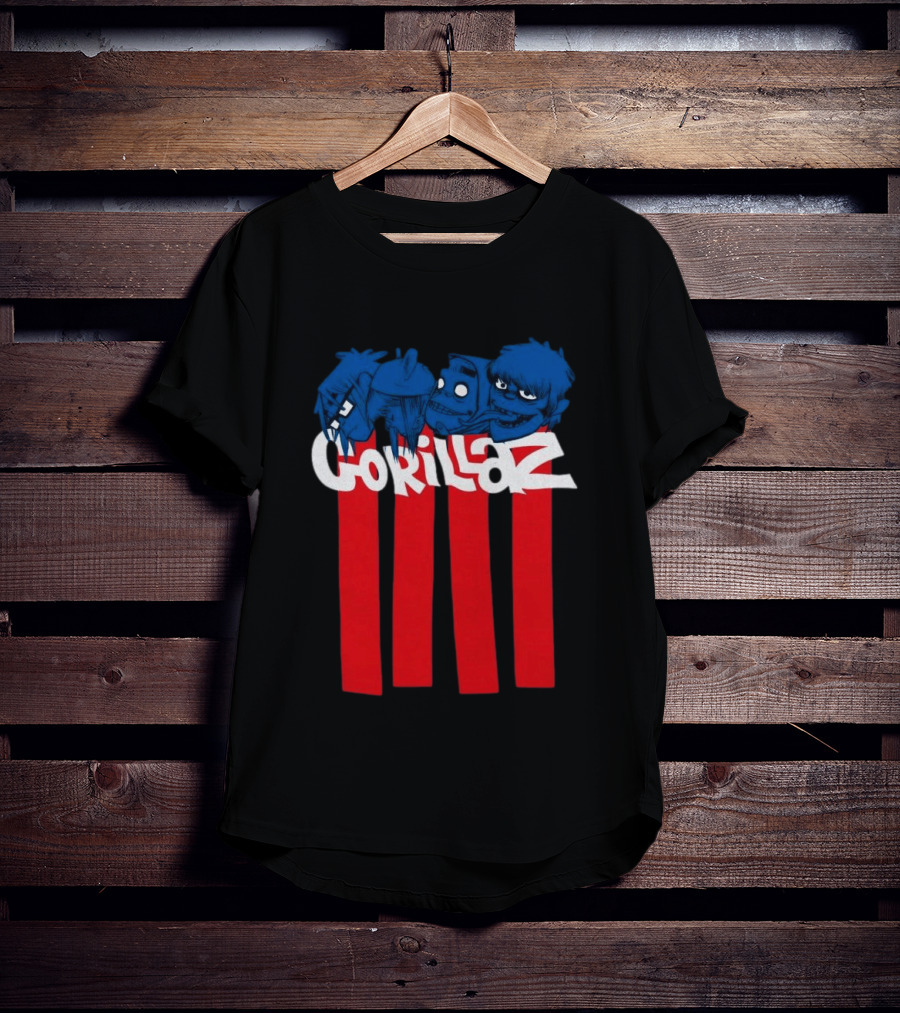 GORILLAZ Pez Heads Characters Red Stripes T-Shirt