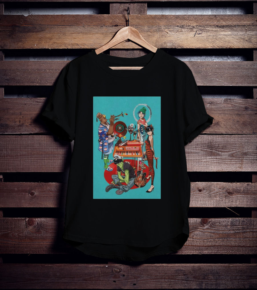 GORILLAZ Songmachine Album Art Characters And Instruments T-Shirt