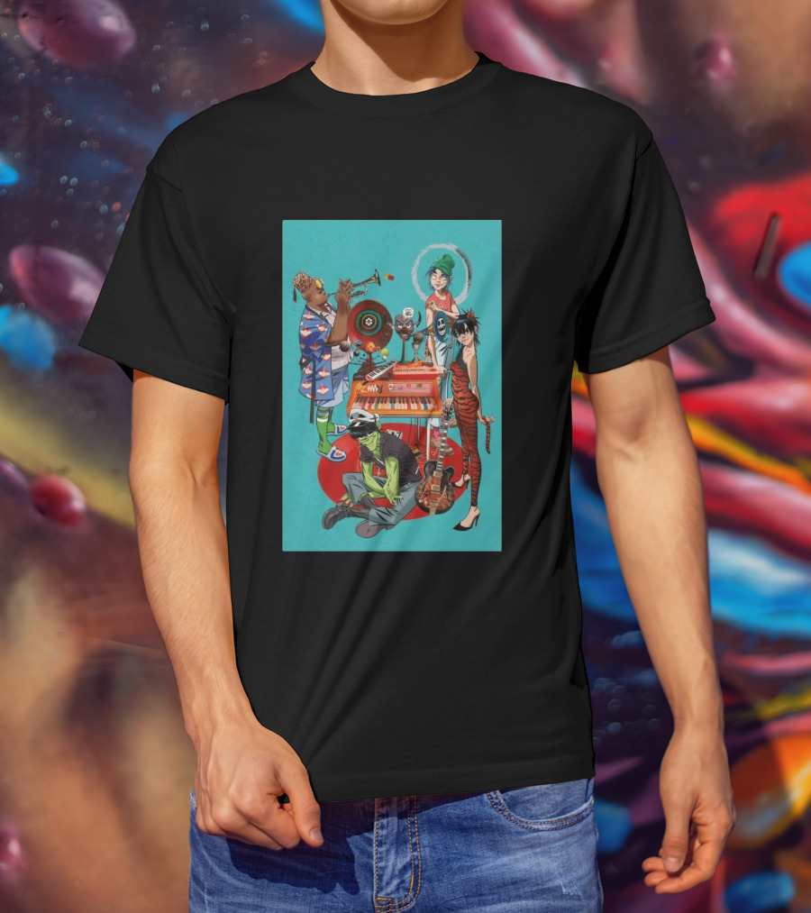 GORILLAZ Songmachine Album Art Characters And Instruments T-Shirt