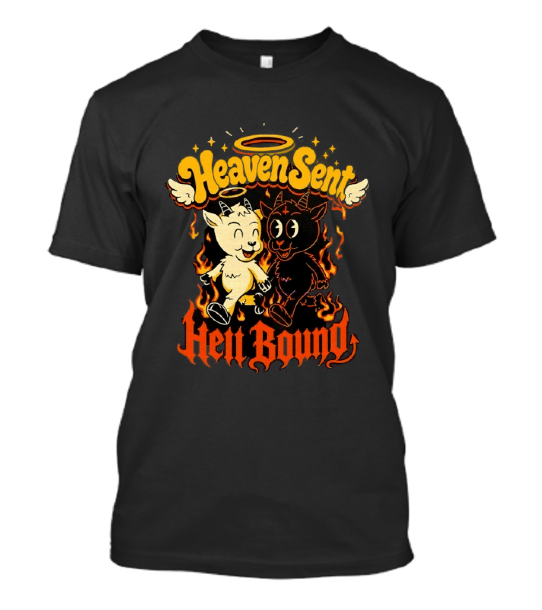 Heaven Sent Hell Bound Goats Fire Halo Wings T-Shirt
