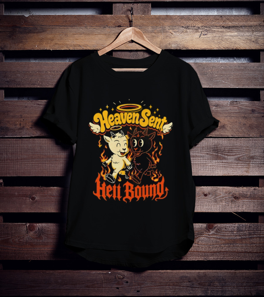 Heaven Sent Hell Bound Goats Fire Halo Wings T-Shirt