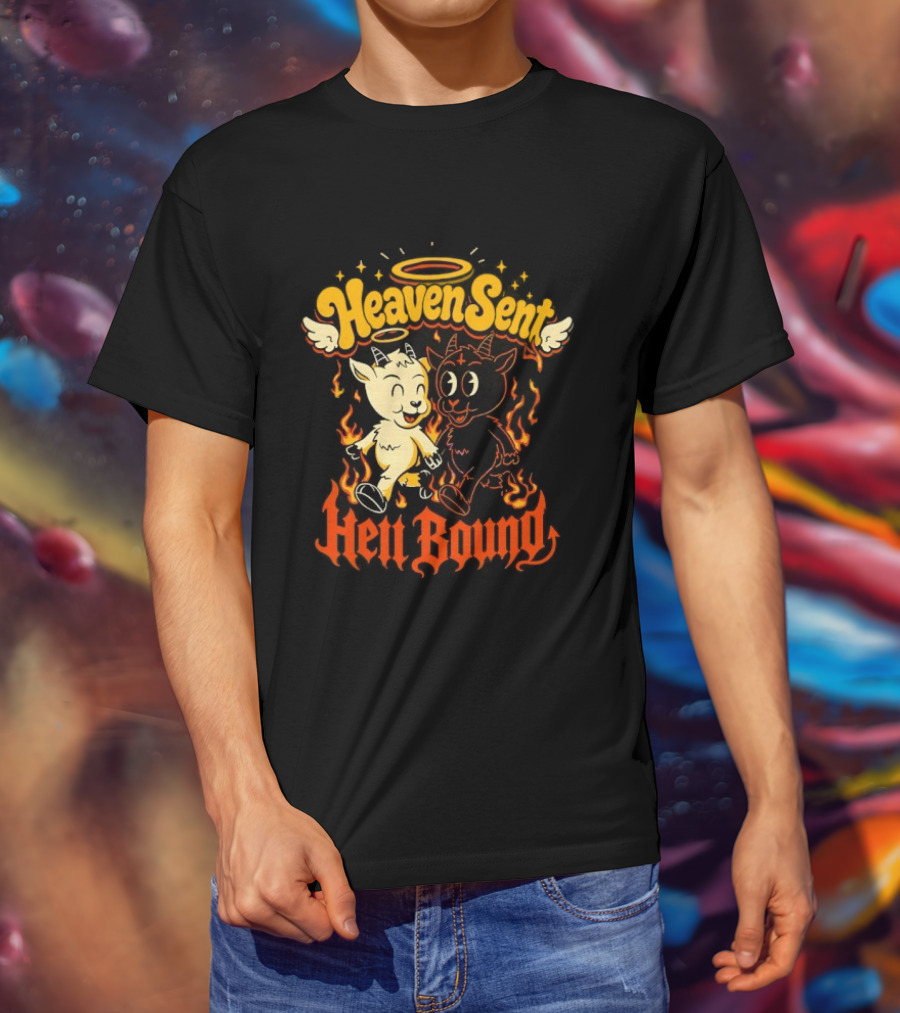 Heaven Sent Hell Bound Goats Fire Halo Wings T-Shirt