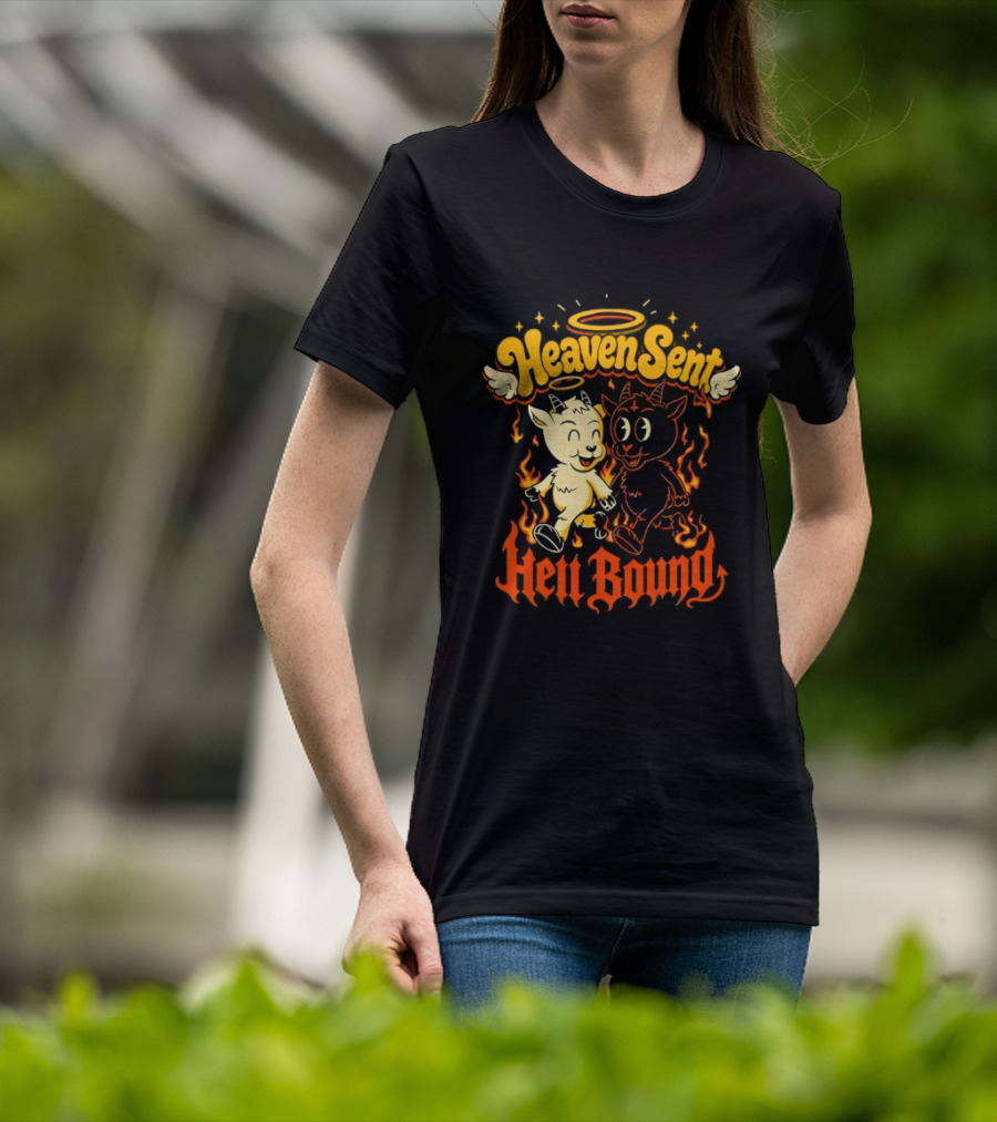 Heaven Sent Hell Bound Goats Fire Halo Wings T-Shirt