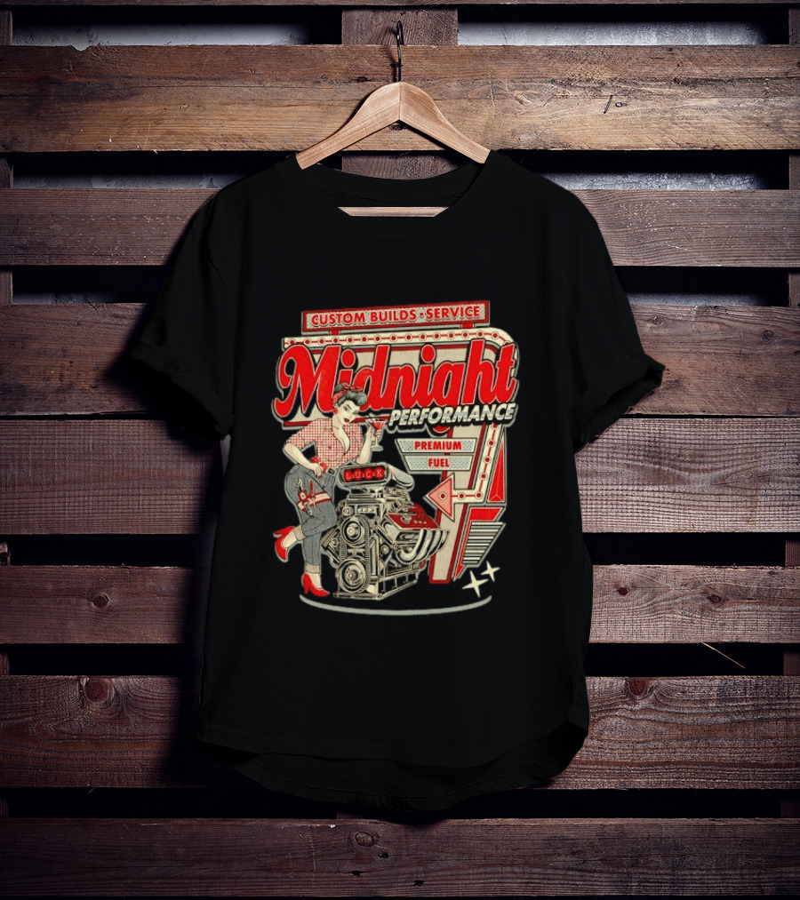 Midnight Performance Custom Builds Service Premium Fuel Retro Pin Up T-Shirt
